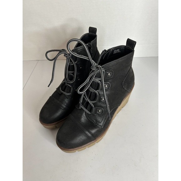 MIA Grant Black Lace Up Rubber Wedge Heel Ankle Bootie BootsY2K Chunky 6.5 - Picture 7 of 8
